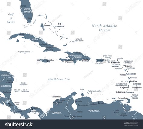 Caribbean Map Detailed Vector Illustration 库存矢量图（免版税）786345205