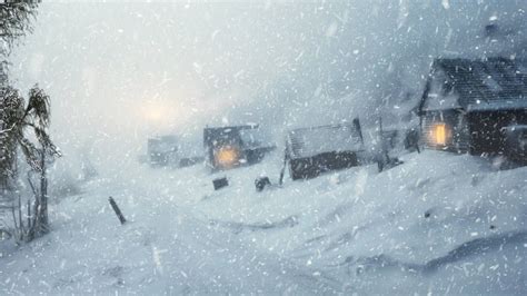 Winter Storm Ambience With Icy Howling Wind Sounds In Village For