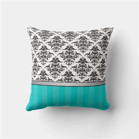 Black And White Damask Throw Pillow Turquoise Zazzle