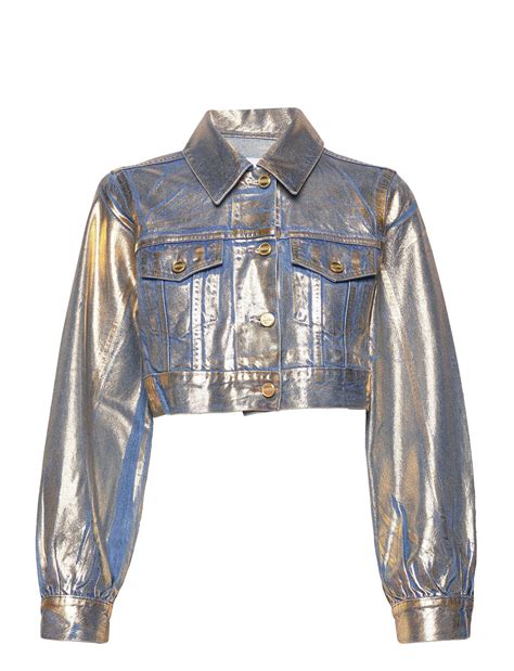 Ganni Gold Denim Cropped Trucker Jacket Gold Kr Stort