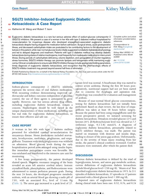 Pdf Sglt2 Inhibitor Induced Euglycemic Diabetic Ketoacidosis A Case