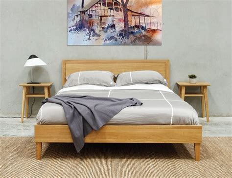 Solid Oak Wood Queen Bed Frame Hanaposy