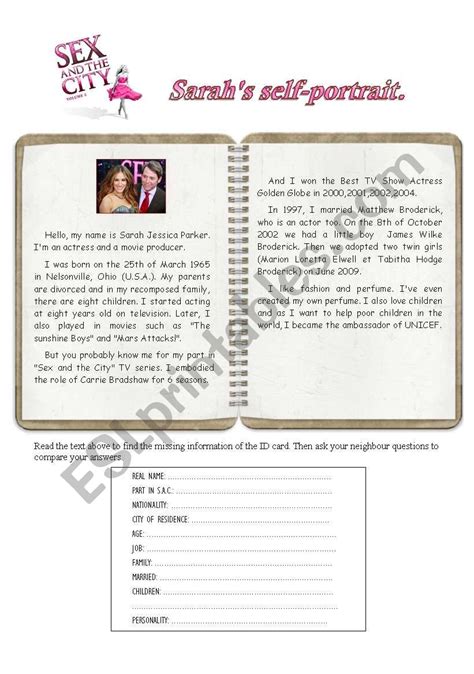 Sex And The City Reading And Speaking Skills Esl Worksheet By Nanette25