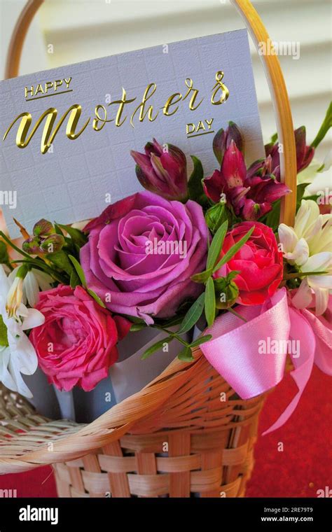 Card Banner Congratulations On Mothers Day Bouquet Of Flowers In A