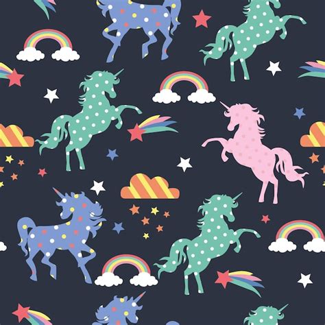 Premium Vector Seamless Pattern With Unicorns Rainbows And Clouds