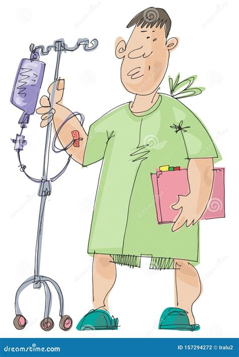 A Patient Walks With Infusion Dropper Stock Vector Illustration Of