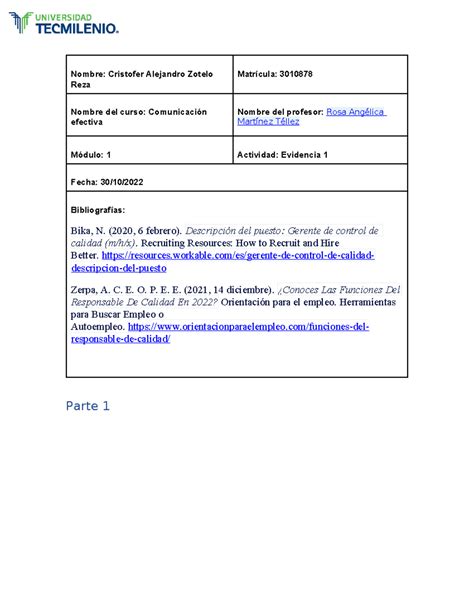 Evidencia 1 comunicación efectiva Nombre Cristofer Alejandro Zotelo