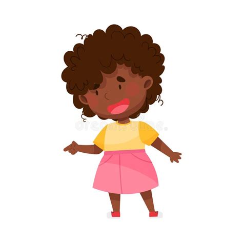 African American Girl Character Pointing At Something With Her First