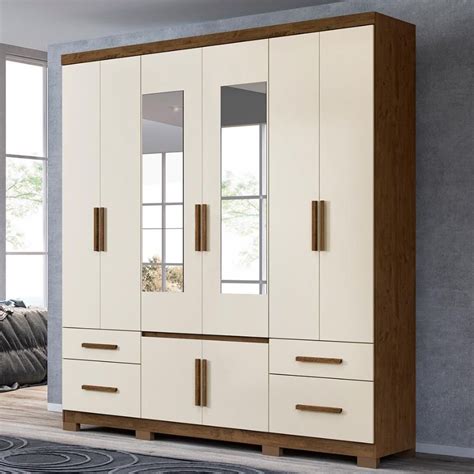 Guarda Roupa Porto Plus 8 Portas 4 Gavetas Castanho Wood Baunilha