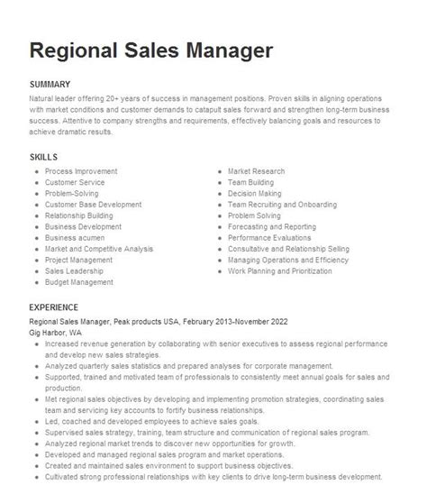 Regional Sales Manager Resume Example