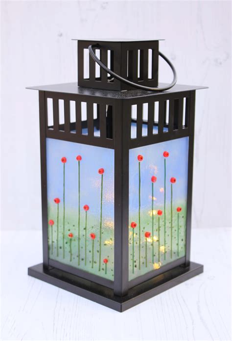 Poppy Meadow Large Lantern Sparkly Place Fused Glass