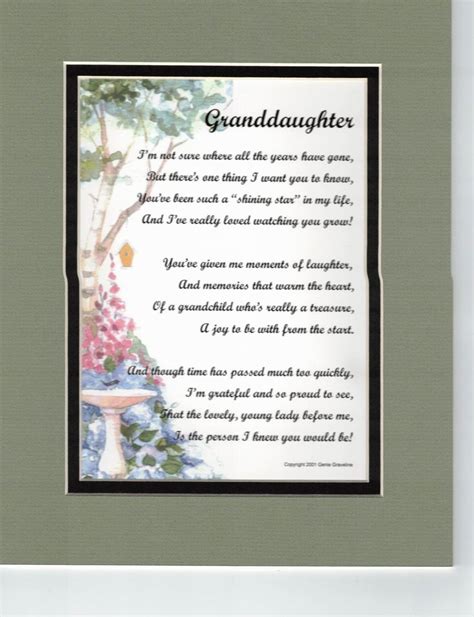 An Image Of A Poem In A Frame With The Words Granddaughter And Flowers