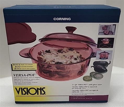 New Corning Visions Versa Pot Qt Cranberry Vintage Glass