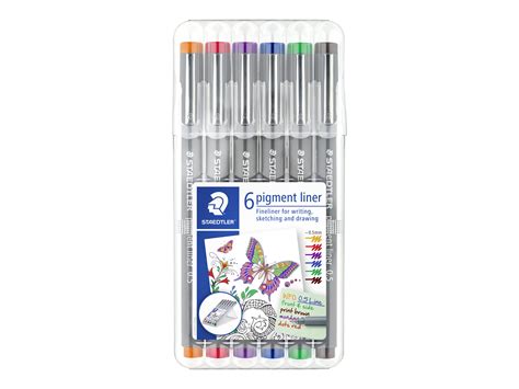 STAEDTLER Pigment Liner Pack De 6 Feutres Fins 0 5 Mm Couleurs