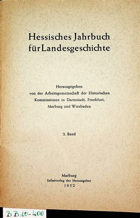 Hessisches Jahrbuch für Landesgeschichte Band 2 1952 Hrsg