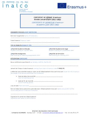 Fillable Online ATTESTATION DE PRESENCE ERASMUS Fax Email Print PdfFiller