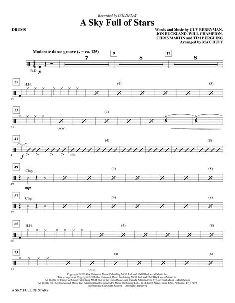 A Sky Full Of Stars Arr Mac Huff Drums By Coldplay Sheet Music For