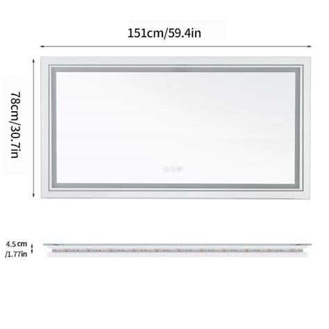 Wisfor 60 In W X 30 In H Large Rectangular Frameless Anti Fog