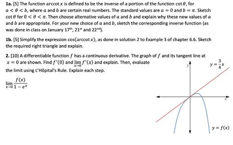 Solved 1a 5 The Function Arccot X Is Defined To Be The