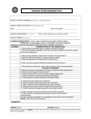 Fillable Online Instructor Onsite Evaluation Form Fax Email Print