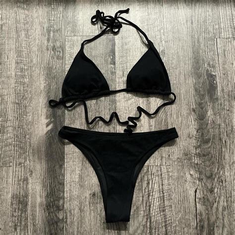 Black Bikini Set With Adjustable Tie Top Depop