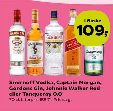 Smirnoff Vodka Captain Morgan Gordons Gin Johnnie Walker Red Eller