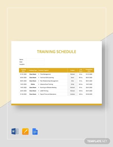 Training Schedule Template 13 Free Sample Example Format Download