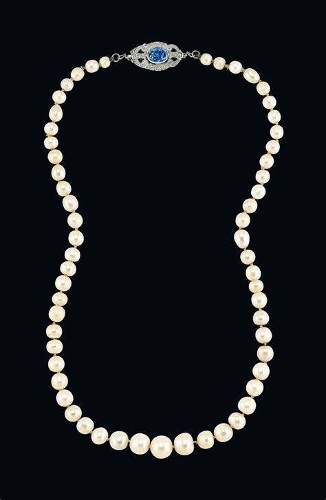 A NATURAL PEARL, SAPPHIRE AND DIAMOND NECKLACE