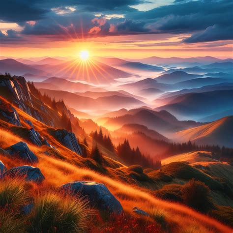 Premium Photo | Sunrise in the mountains panoramic view beautiful ...