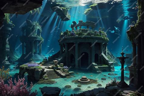 Premium AI Image | Underwater Atlantis Gala Ancient Ruins Mythical Creatures and Oceanic ...