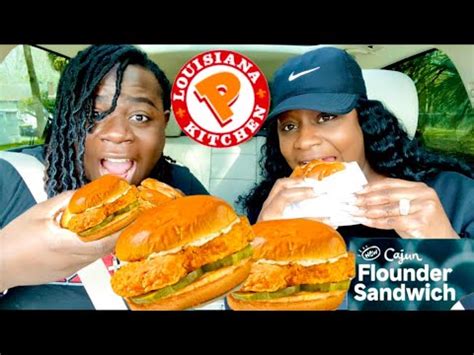 Popeyes New Cajun Flounder Sandwich Review Mukbang Youtube