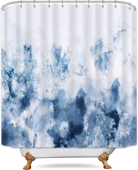 Abstract Blue Shower Curtain 60wx72h Inch Watercolor Ombre Navy Gray