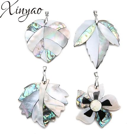 Xinyao Pc Natural Abalone Mother Of Pearl Carved Hearts Leaf Charms