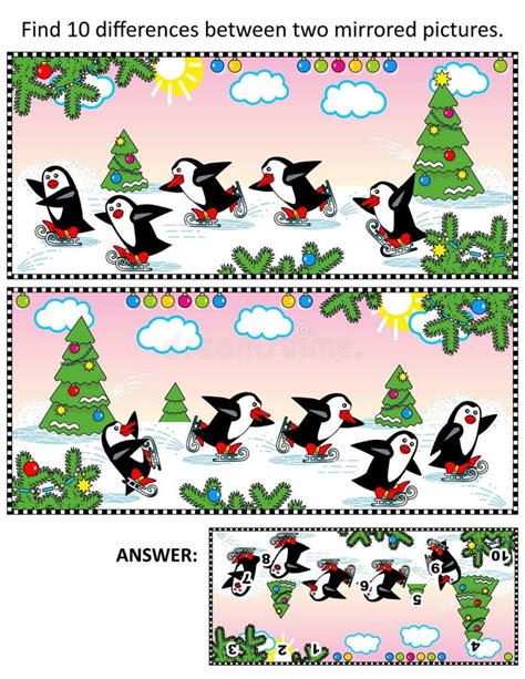 Winter New Year Or Christmas Find The Differences Picture Puzzle With