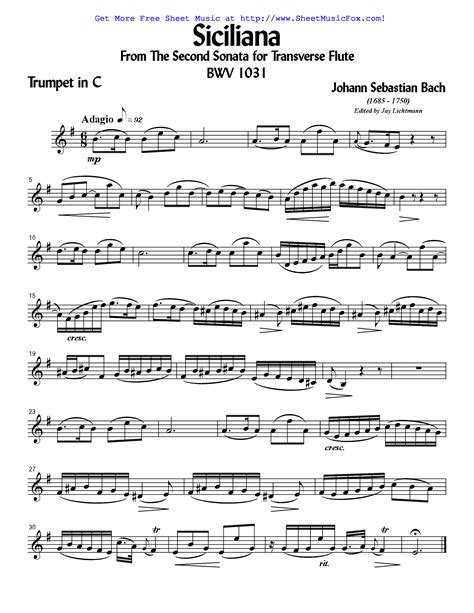 Free Sheet Music For Flute Sonata In E Flat Major BWV 1031 Bach