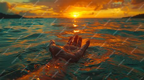 Premium Photo | Hand Reaching Out to the Sunset in the Ocean