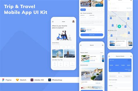 旅行和旅游移动应用App UI Kit FIG PSD SKETCH XD 云瑞设计