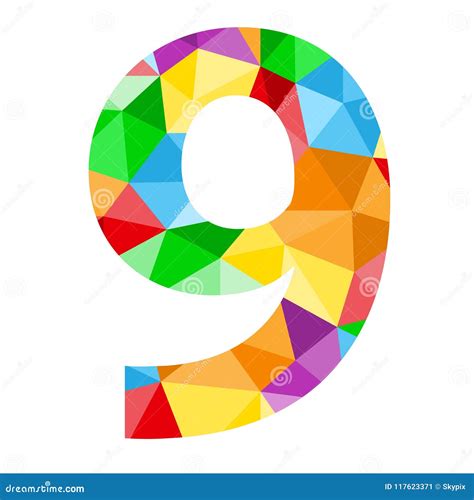 Number 9 Icon With Colorful Polygon Pattern Stock Vector Illustration