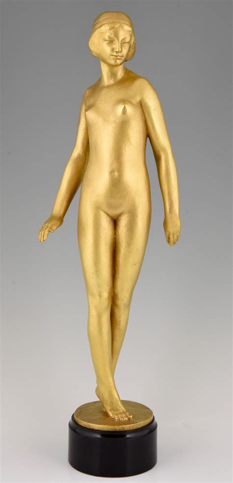 Art Deco Gilt Bronze Sculpture Of A Standing Nude Deconamic