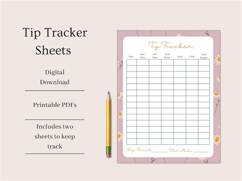 Digital Download Tip Tracker Tip Tracker Pdf For Waitress Monthly Tip