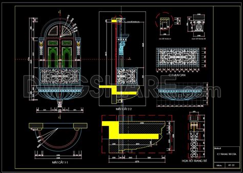 147.Free download of detailed autocad architectural drawings of column heads and balcony windows