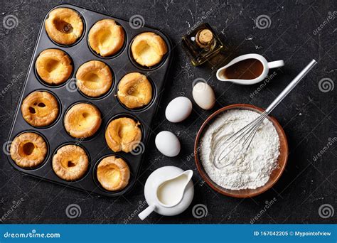 Yorkshire Puddings In A Metal Baking Tray Stock Image Image Of