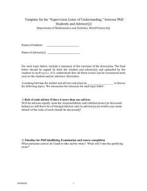 Fillable Online Template For The Supervision Letter Of Understanding