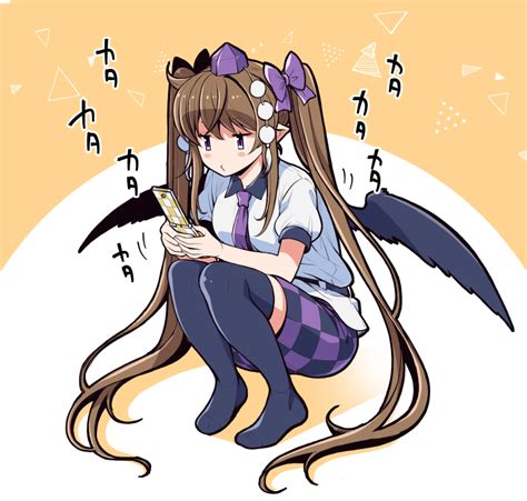 Safebooru 1girl Belt Bird Wings Black Thighhighs Bow Brown Hair