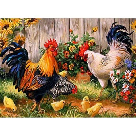 Peinture Diamant D Kit Complet Coq Poule Poussins X Broderie