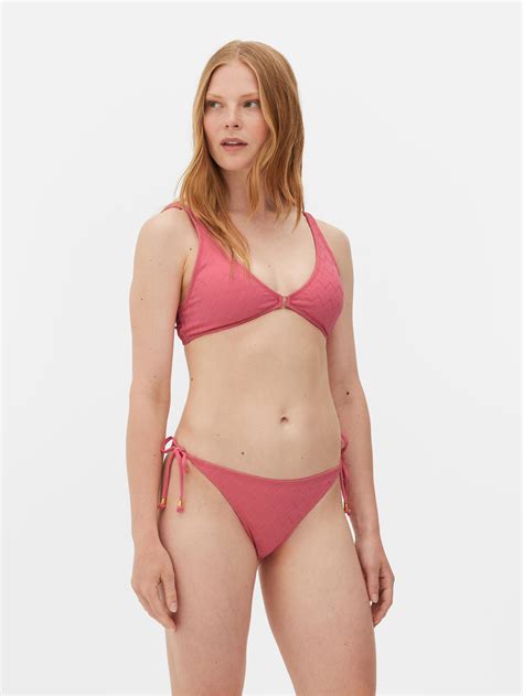 Womens Dark Pink Textured Jacquard Bikini Set Primark