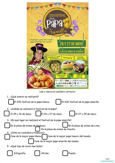 Afiche De La Papa 2 Ficha Interactiva Topworksheets