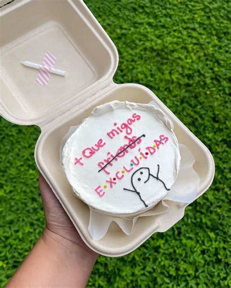 Someone Is Holding Up A Cake In A Box On The Grass With Writing On It