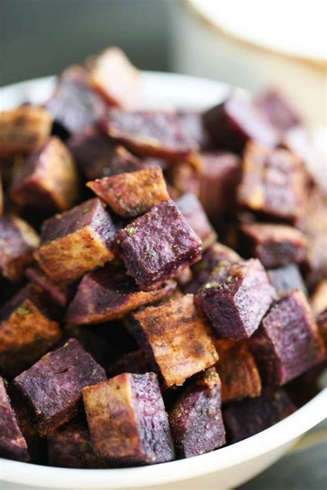 Roasted Purple Sweet Potatoes With Garlic Dipping Sauce