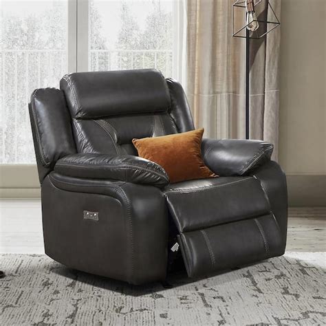 Lazzara Belmont Dark Gray Faux Leather Power Recliner 8229NDG 1PW The